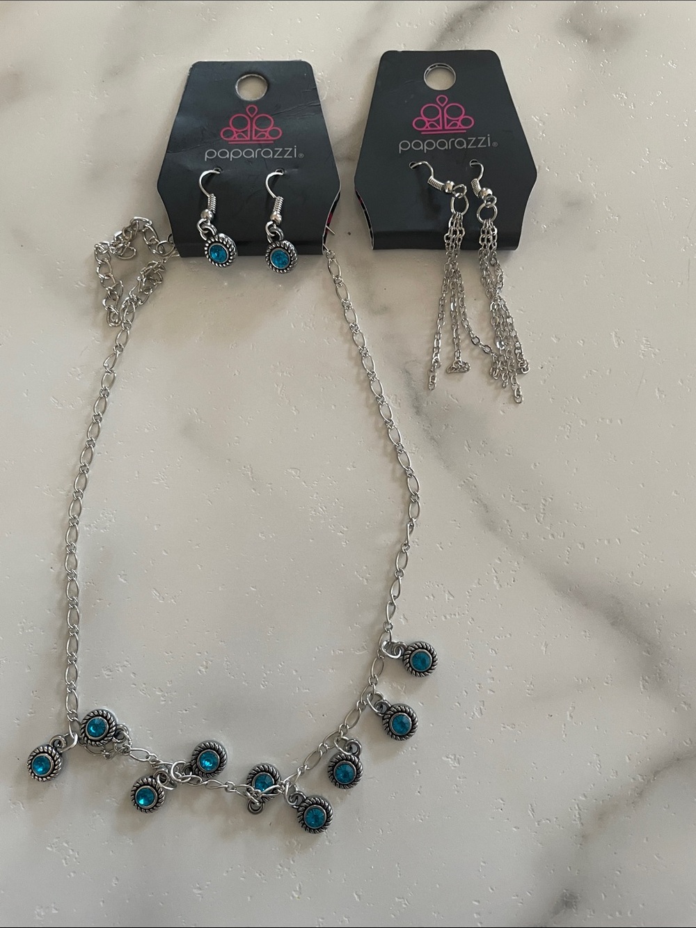 paparazzi Silver-Tone Necklace with Turquoise Blue Accents
